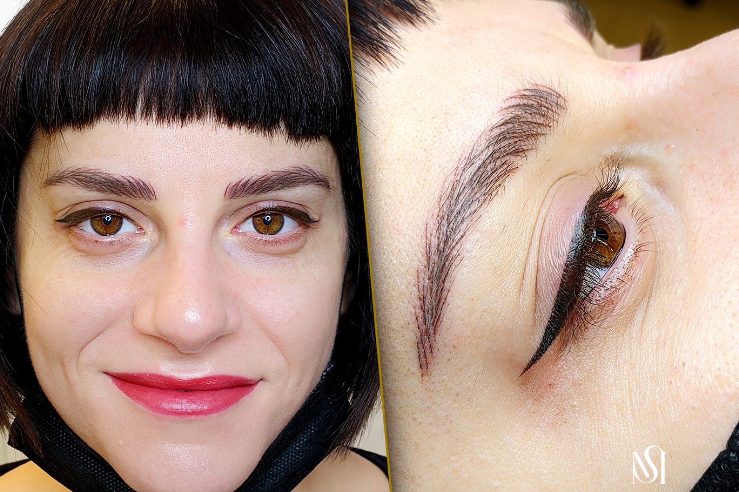 sopracciglio iperrealistico e eyeliner, entrambi realizzati con il dermografo