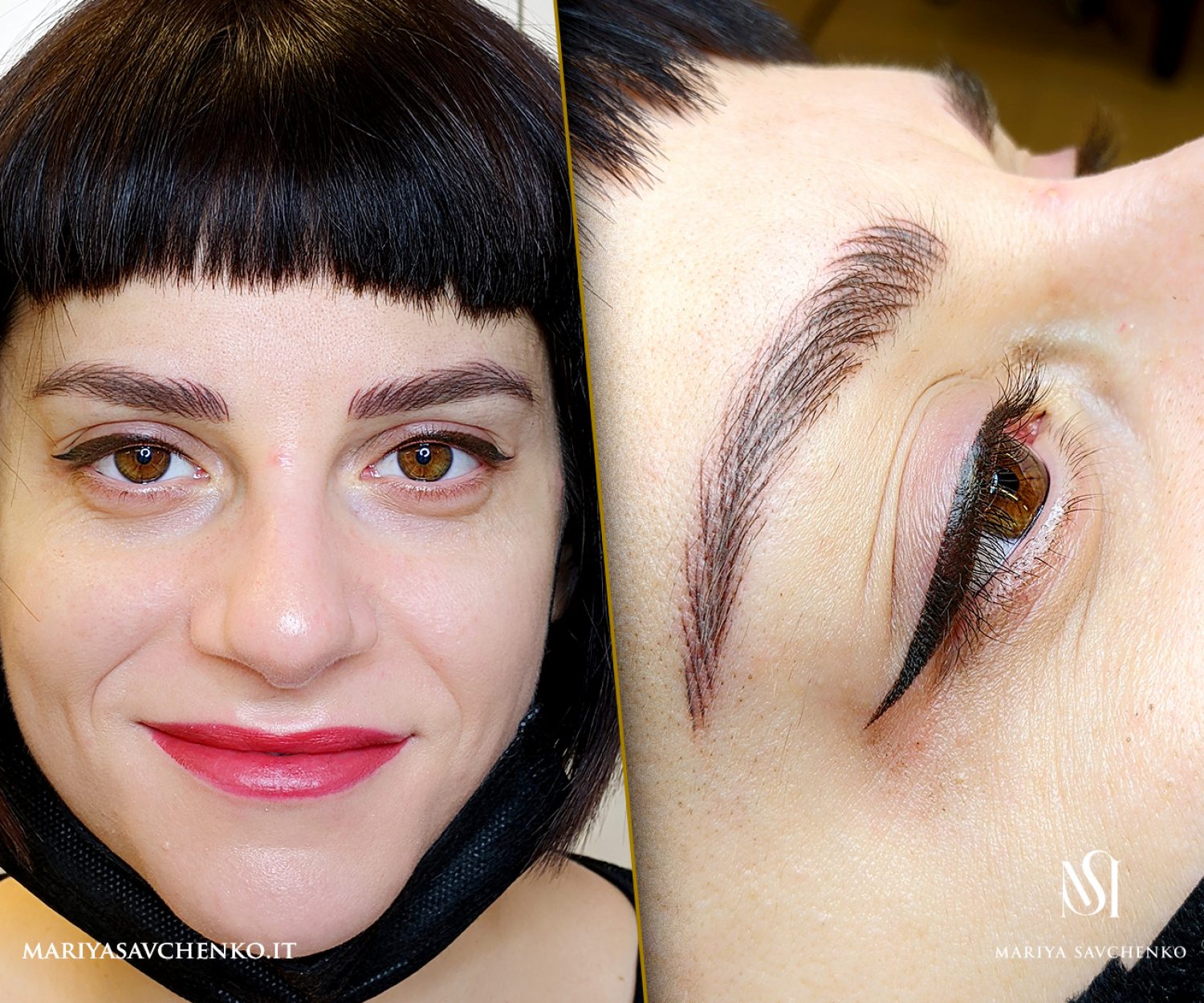 sopracciglio iperrealistico e eyeliner, entrambi realizzati con il dermografo