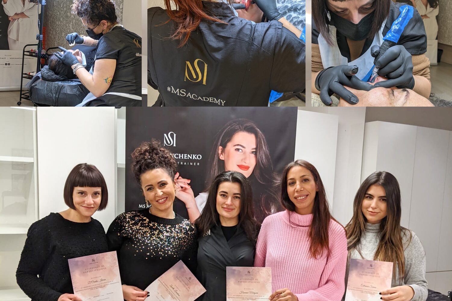 Mariya Savchenko Accademia di trucco permanente, foto con le allieve del corso base di dermopigmentazione