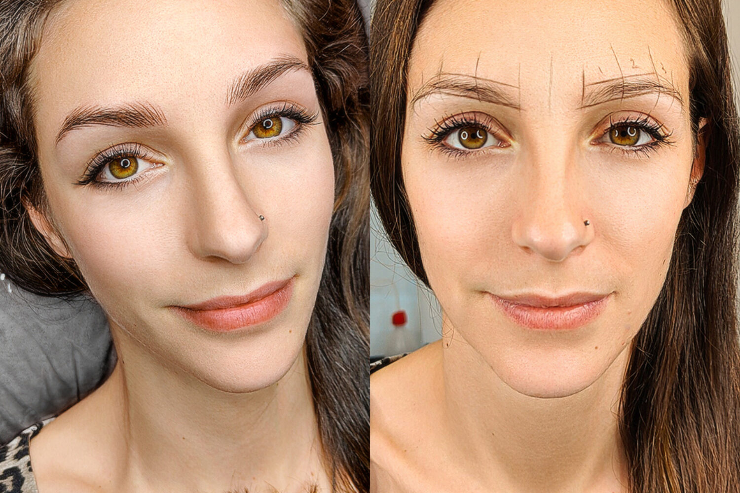 Tatuaggio sopracciglio a pelo tecnica realistica effetto naturale, prima e dopo