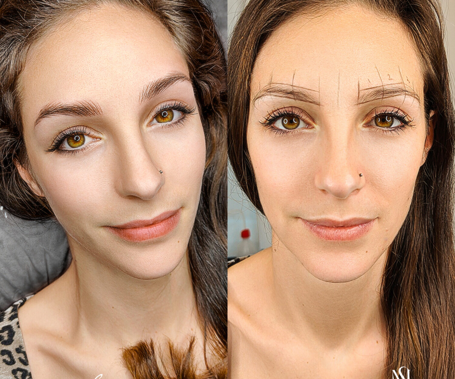Tatuaggio sopracciglio a pelo tecnica realistica effetto naturale, prima e dopo